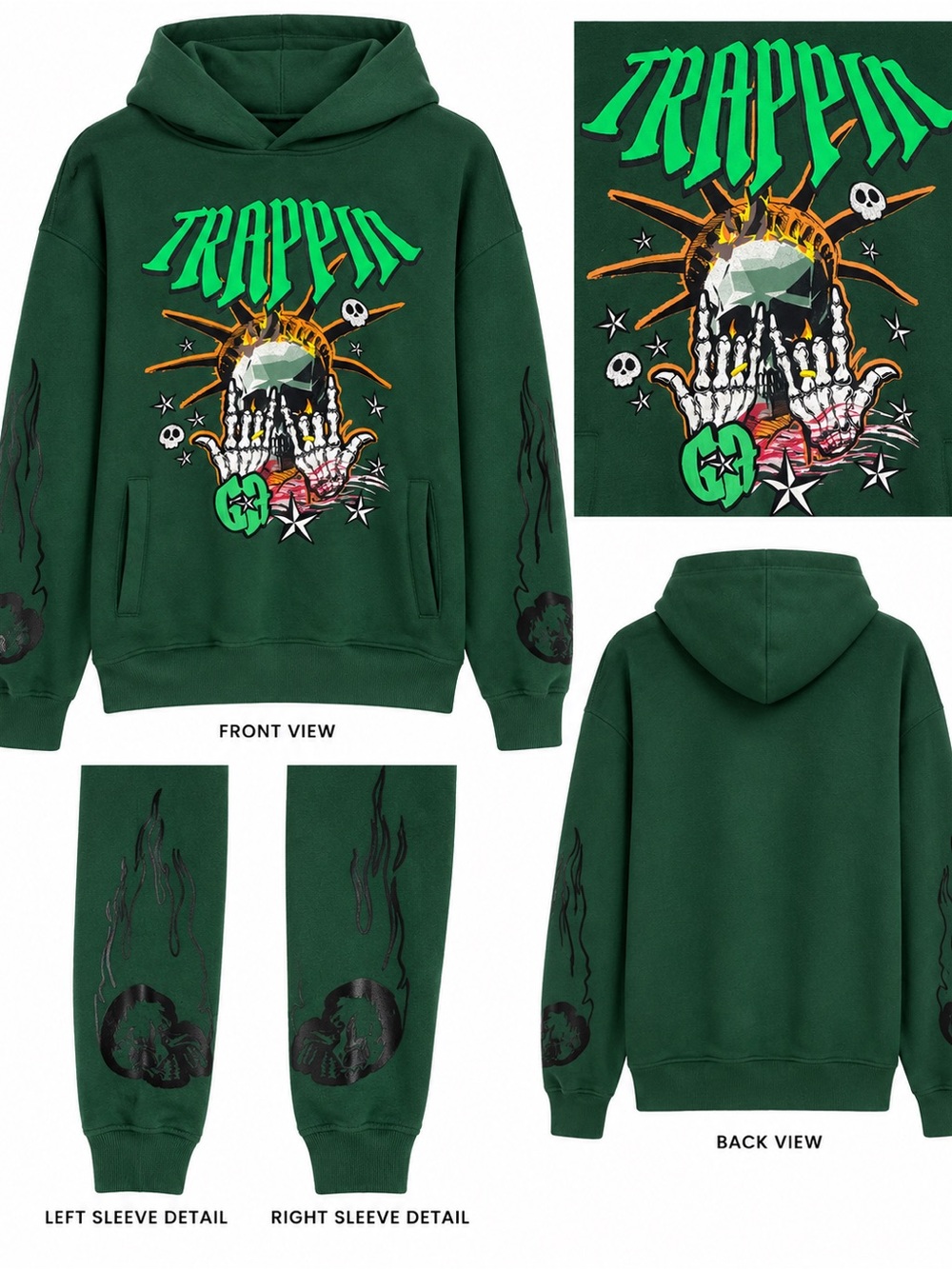 Green Graphic 'Trappin' Hoodie Sweatshirt - Unbranded